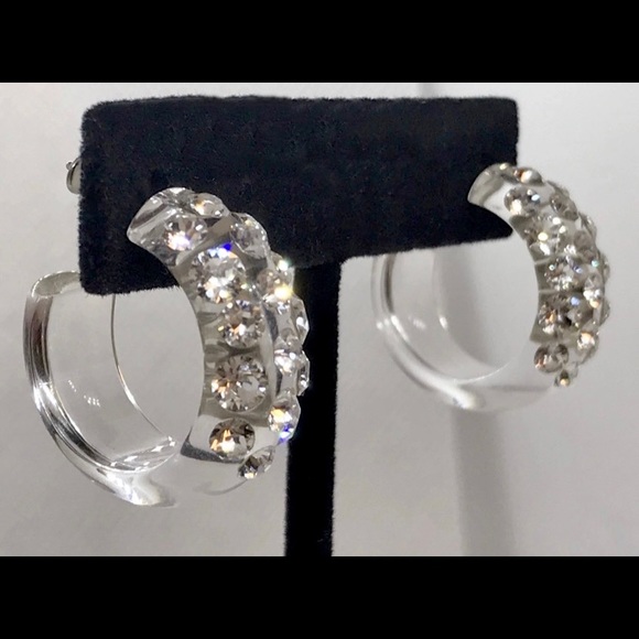 Acrylic Crystal Hoop Earrings Embellished With Genuine “Crystal Stone Elements” - Picture 7 of 8